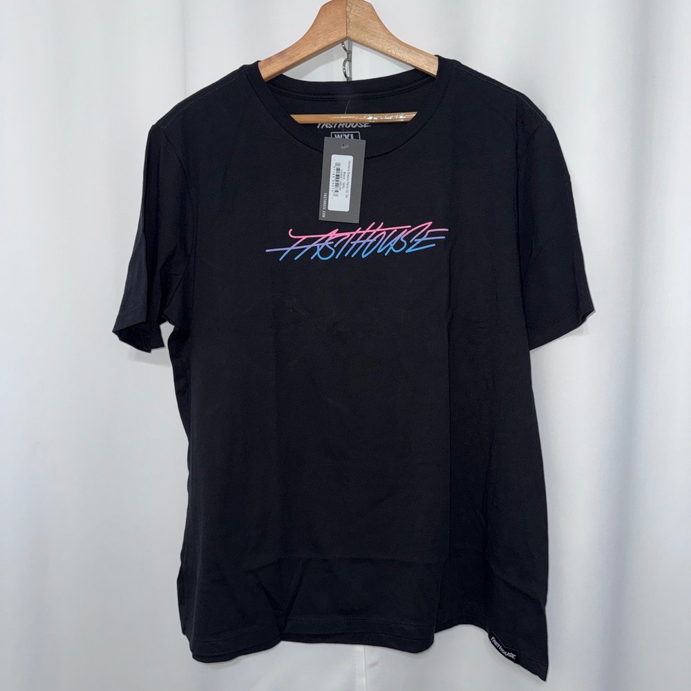 Fasthouse Womens Shadow Palms SS Tee Black Pink Blue Graphic T-Shirt XL NWT